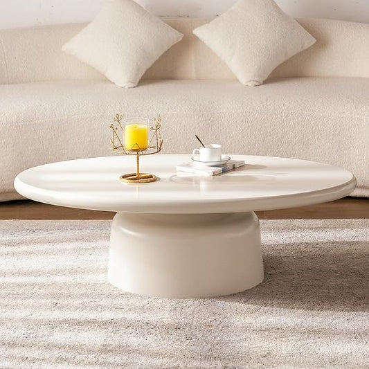 Cream White Oval Coffee Tables for Living Room Modern Irregular Coffee Table Center Tables Space Saving Sofa Low Table Unique Stable Pedestal Tea Table for Bedroom Easy Assembly (Oval 45.66")