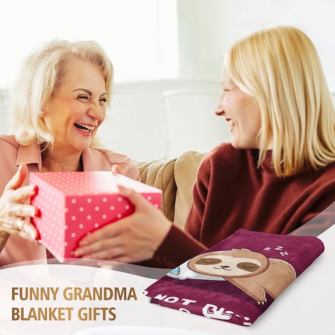 Funny Gifts for Grandma Mothers Day, Grandmas Birthday Gift from Grandkids, Grandma is Charging Sloth Blanket, Grandmas Gifts for Christmas, Soft Sloth Blanket for Grandmother 60" x 50"