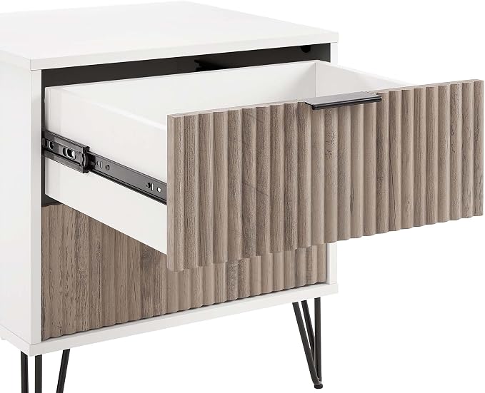 Manhattan Comfort Dumbo Modern Nightstand 2.0 with 2 Drawer & Metal Feet | Splayed Gold Legs | Vertical Ribbed Design | No Tool Assembly Storage for Bedroom, Set of 2, Set of 2, White and Rustic Grey - Image 5