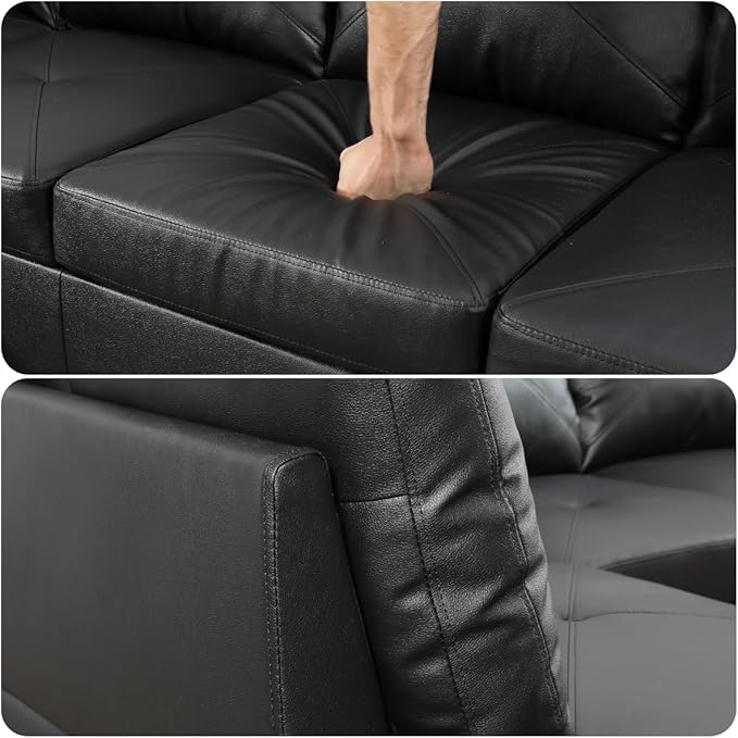 L Shape Sectional Couch with Chaise, 97 Inch Modular Sofa with Ergonomic Reclined Backrest, Sectional Couches for Living Room, Cross Hatch Patterns, for Office and Small Apartment, Black