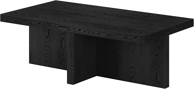 Henn&Hart 44" Rectangular Wood Pedestal Low-Profile Coffee Table for Living Room, Family Room, or Office, Natural Black