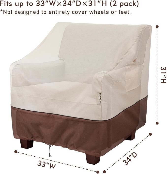 2Pack Waterproof Patio Chair Covers-600D Oxford Heavy Duty Outdoor Furniture Cover, UV & Wind Resistant Deep Seat Chair Protector for All Seasons (Beige/Brown, 33" W x 34" D x 31" H) - Image 2
