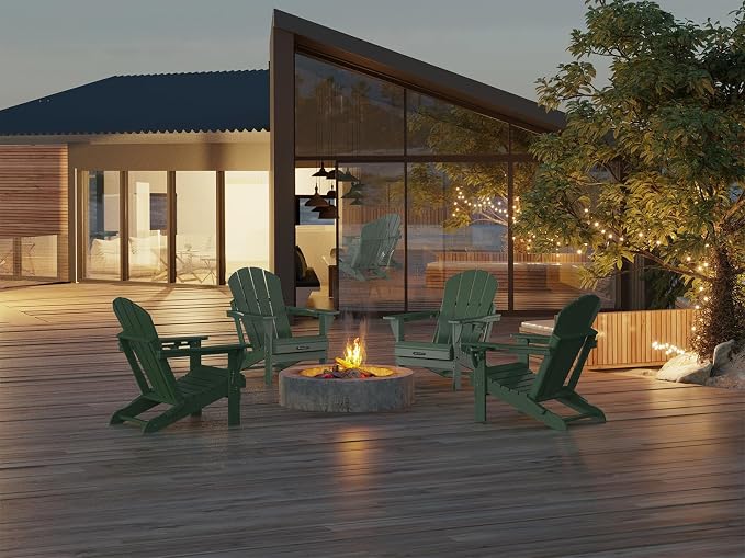 MUCHENGHY Folding Adirondack Chairs, Patio Chairs, Lawn Chairs, Outdoor Chairs, Adirondack Chair Plastic, Fire Pit Chairs, Weather Resistant with Cup Holder for Deck, Backyard, Garden(Green) - Image 2