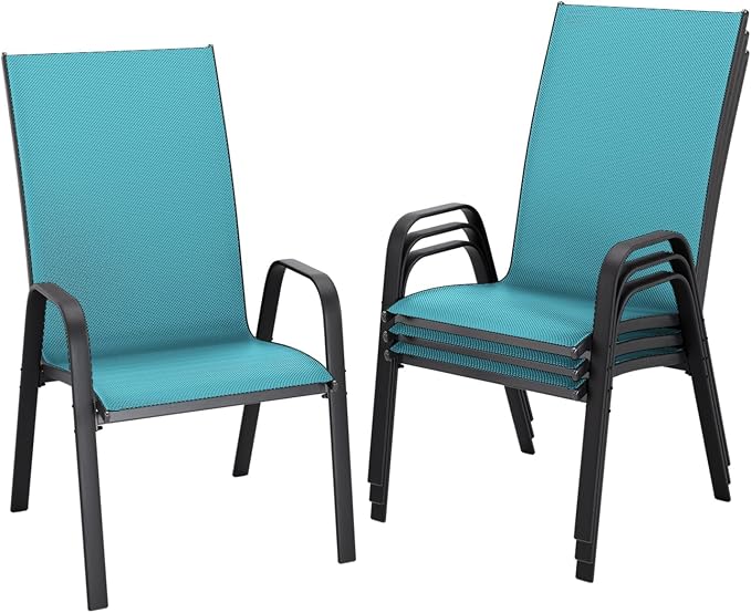 JEAREY Patio Dining Chairs Set of 4, Outdoor Stackable Dining Furniture Set, All Weather Dining Set for Lawn, Garden, Backyard, Poolside, Peacock Blue by JEAREYOutdoorsCollection
