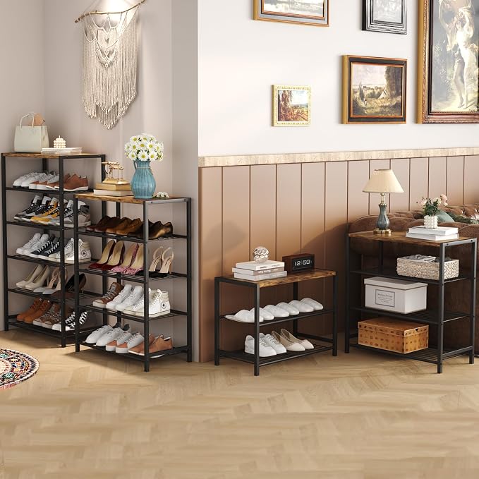HOMEFORT 4-Tier Shoe Rack Organizer, Shoe Tower for Closet, Shoe Storage Shelf with MDF Top Board, Each Tier Fits 3 Pairs of Shoes, Entryway Shoes Organizer with Sturdy Metal Shelves, Rustic Brown - Image 6