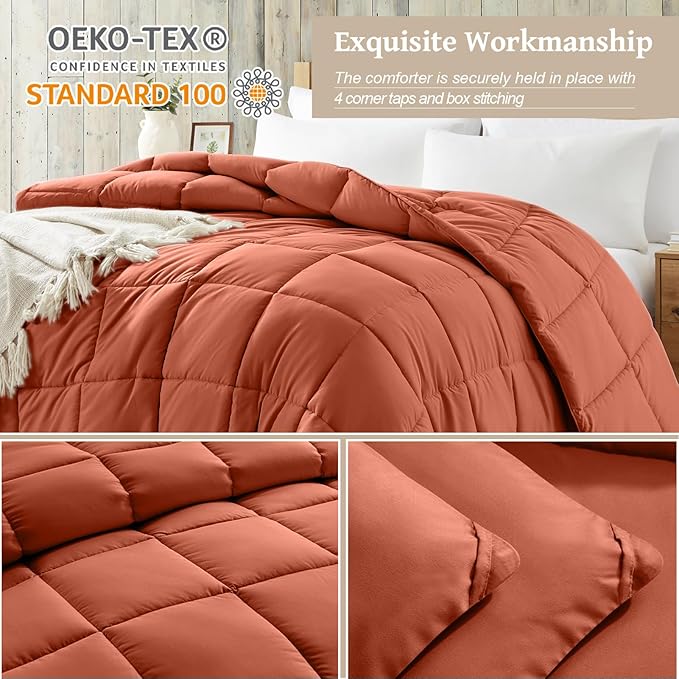 Homelike Moment Comforters Queen Size - Orange Duvet Insert Down Alternative Bed Queen Comforter, Lightweight Bedding Comforter Full Size Quilted Soft All Season Burnt Orange