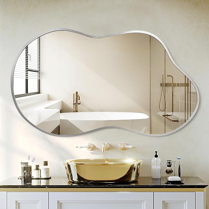 Dorlicecass Irregular Wall Mirror - Wall Mirrors Decorative 20"x36" Silver Asymmetrical Mirror Tempered Glass Aviation Aluminum Alloy Frame for Bathroom, Bedroom, Living Room, Cloakroom, Entryway by Dorlicecass