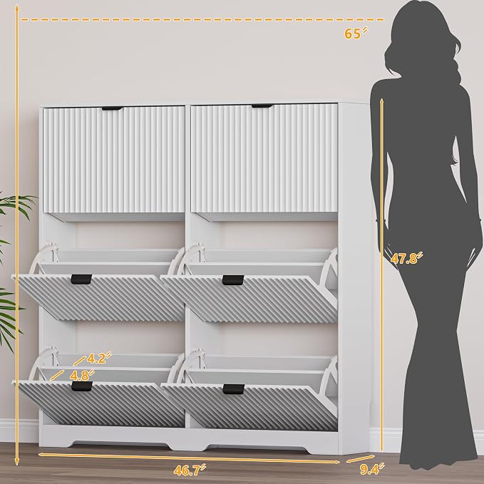 BORNOON Large Shoe Cabinet for Entryway, Tall Narrow Shoe Storage Cabinet with 6 Flip Drawers and Adjustable Shelves, Shoe Rack Cabinet Organizer for Hallway, Foyer, Small Apartment - Image 2