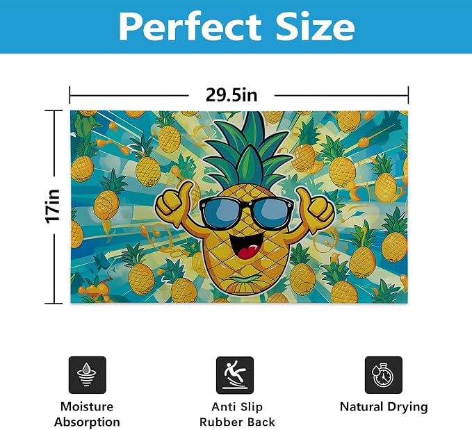 Funny Pineapple Indoor Door Mat Gifts, Floor Area Rug for Entryway, Living Room or Bathroom, Non-Slip Tropical Fruit Doormat Home Decor Rug 17x29.5 Inch - Image 2