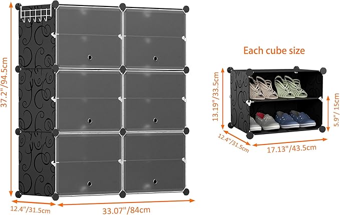 HOMIDEC Shoe Rack Organizer, 6 Tier Storage Cabinet 24 Pair Plastic Shoe Shelves for Closet Hallway Bedroom Entryway - Image 3