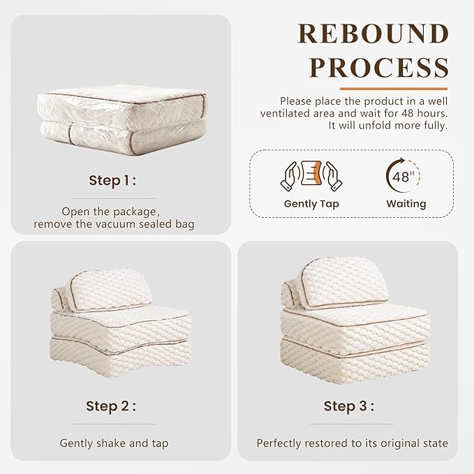 COLAMY Folding Sofa Bed, 3-in-1 Convertible Sleeper Chairs with Pillow,Back Support, Fuzzy Fabric Floor Couch Bed for Adults, Boneless Couches Living Room, Bedroom, Apartment,Beige