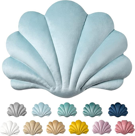 Ashler 3D Throw Pillows Shell Shaped Accent Throw Pillow, Soft Velvet Insert Included Cushion for Couch Bed Living Room, Pack of 1, Light Blue, 18 X 13 inches