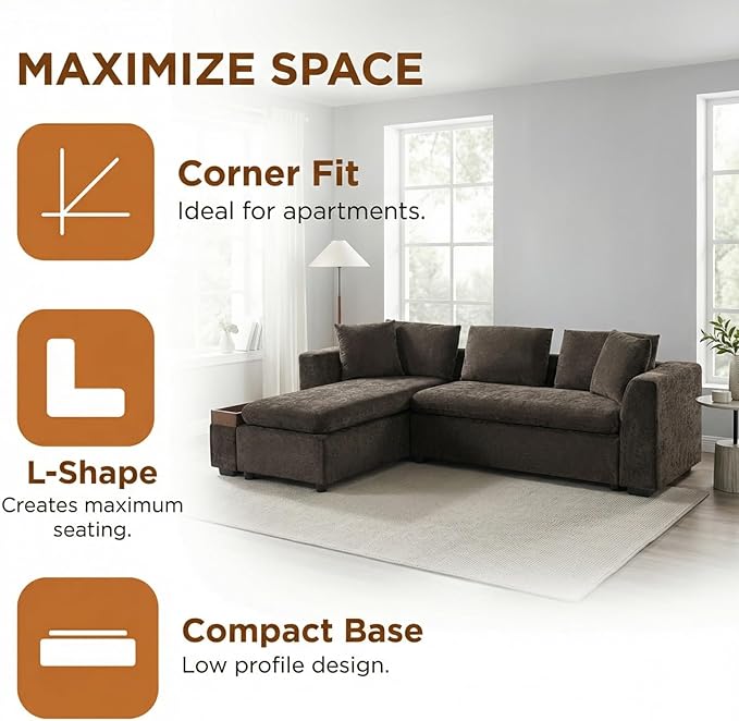 93.7" L-Shaped Sectional Sofa with Storage Chaise, Modern Couch for Living Room, Chenille Upholstered Couch with Deep Seats & Throw Pillows, Modern Corner Sofa for Living Room, Gray