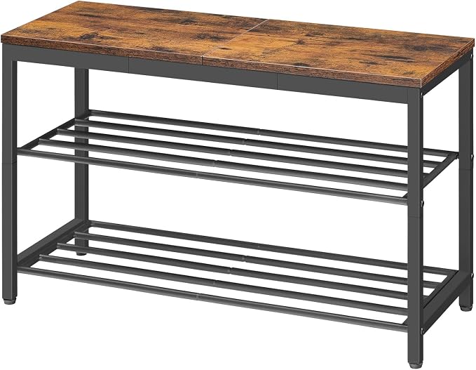 HOOBRO Shoe Bench, 3-Tier Narrow Entryway Bench with Seat, Shoe Rack, Industrial Metal and Wood Shoe Organizer for Small Spaces, Hallway, 11.2" D x 29.5" W x 19.1" H, Rustic Brown and Black BF76HX01 - Image 9