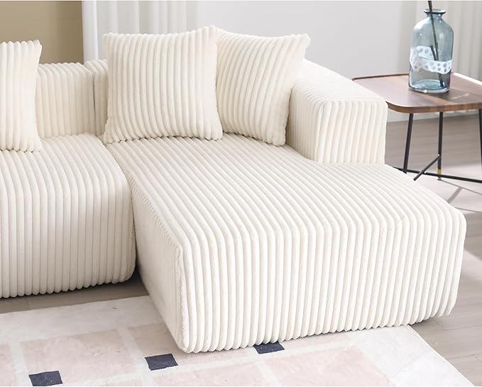 133" Oversized U-Shaped Modular Sectional Sofa, No Assembly Required Floor Couch, Memory Foam Cloud Sofa with 11 Lumbar Pillows, Corduroy Upholstery | Breathable material, Non-Slip, Wider Armrest