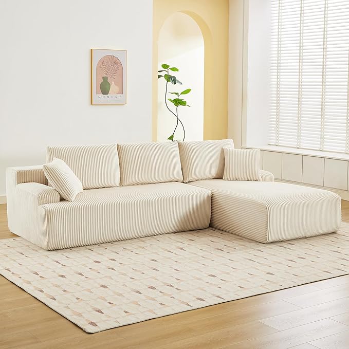96” Modular Sectional Sofa Couches l-Shape Couch 3 Seat Modular Sofa Memory Foam Sectional Couches for Living Room, Cloud Couch with Oversized Chaise (Beige, Right Facing Chaise)