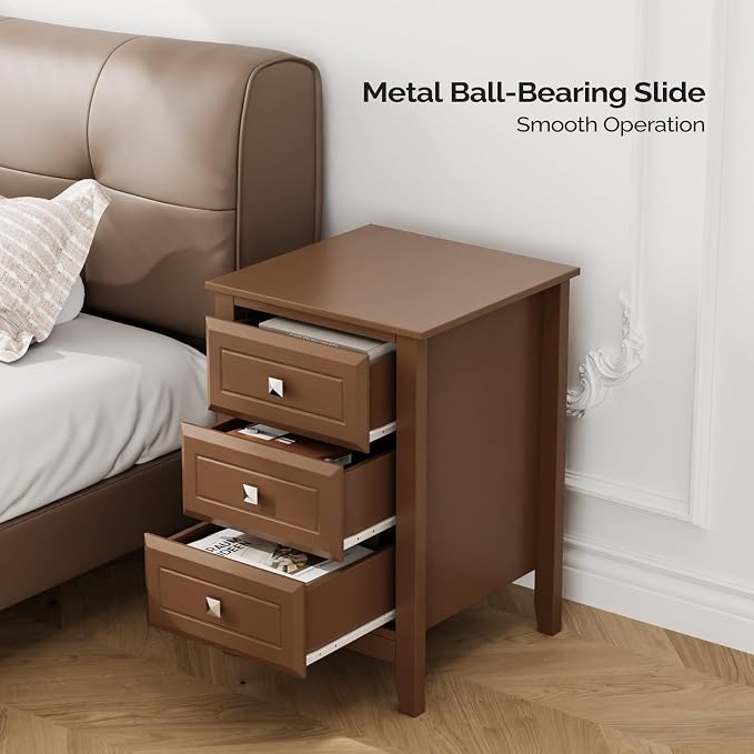 Bonnlo 3-Drawer Nightstand/End Table/Side Table, Wooden Bedside Table, Brown, 15.74"W*15.74"D*23.62"H - Image 9
