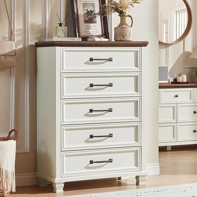 SAVOR LIFE Farmhouse Dresser and Nightstand Sets 4 Piece, 5/7 Drawer Dresser & 2 Drawer Nightstand Set, Rustic Wood Bedroom Furniture Set for Home, Bedroom, Hallway, White