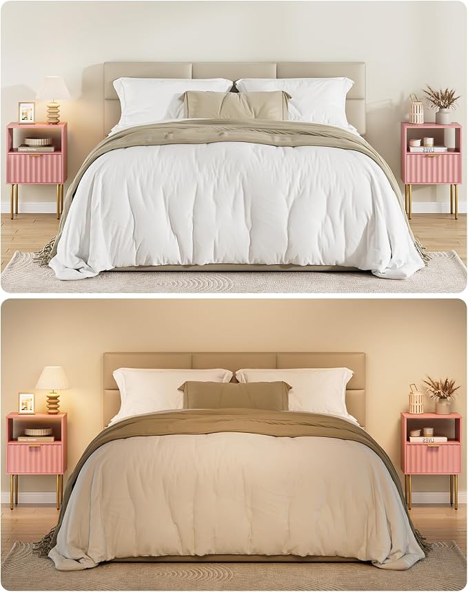 Nightstand,Modern Bedside Table with Gold Frame,White Night Stand,Bedside Furniture, Modern Side Table with Drawer and Shelf for Bedroom,Living Room (Pink) - Image 8