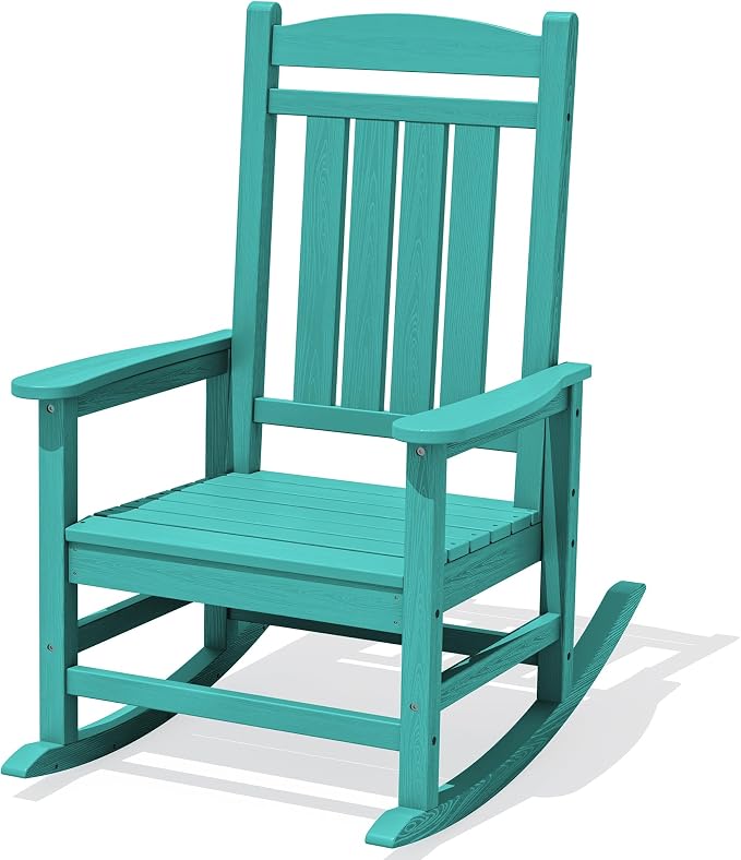 KINGYES Oversized HDPE Rocking Chairs Outdoor, Patio Rocking Chairs with 330lbs Support, Smooth Porch Rocker for Deck Lawn Yard, Aruba Blue by KINGYES