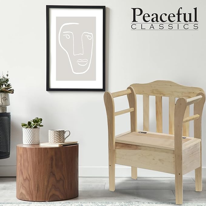 Peaceful Classics Bench with Storage - Small Wooden Storage Bench for Entryway, Hallway, Mudroom, Farmhouse, Bedroom, & Living Room, Amish Handmade Furniture Storage Organizer, Unfinished - Image 8