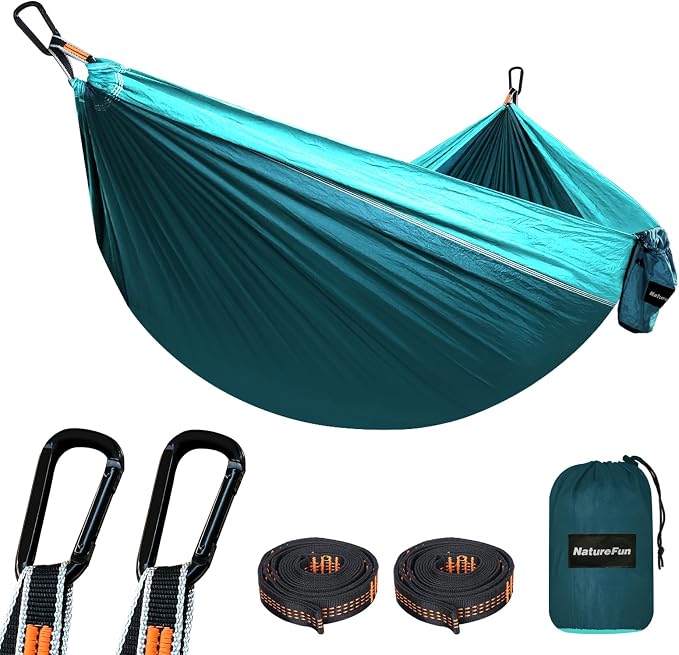 NATUREFUN Ultra-Light Travel Camping Hammock | 300kg Load Capacity,Breathable,Quick-Drying | 2 x Premium Carabiners,2 x Nylon Slings Included | Outdoor Indoor Garden by NATUREFUN