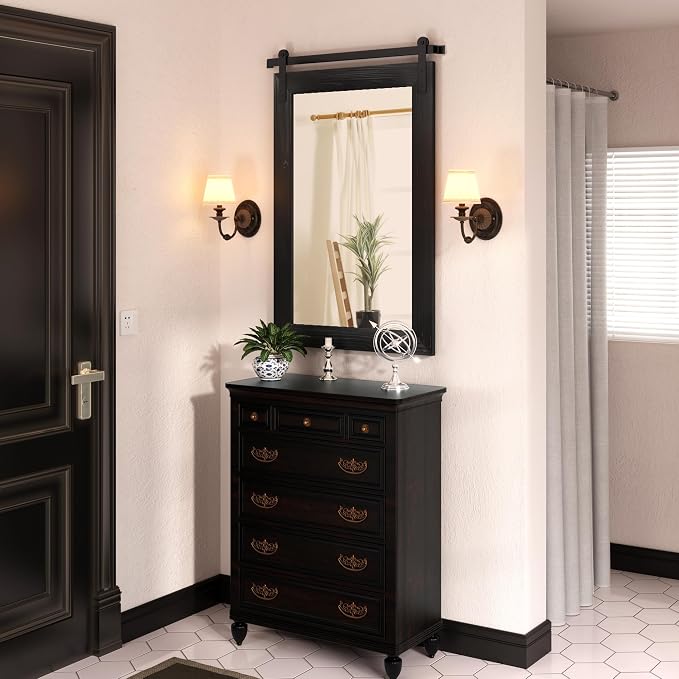 COGOOD Bathroom Mirrors for Over Sink - 42" x 29" Farmhouse Barn Door Mirror for Living Room, Entryway, Bedroom, Vanity Wall Decor Black - Image 3