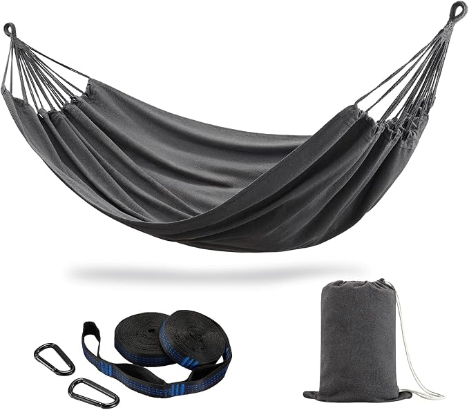 CHULIM Brazilian Double Hammock with Tree Straps,Extra Large 94x63IN,2 Persons Hammock for Backyard Patio Outdoor and Indoor,450lbs Weight Capacity,Soft Woven Cotton Fabric - Dark Grey by CHULIM