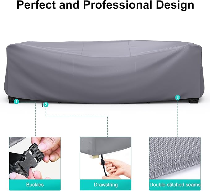 Patio Furniture Set Cover Waterproof, Heavy Duty Furniture Covers for Outdoor Sectional Sofa Set Wicker Rattan Table Chair Rectangular,118"L×57"W×28"H,Grey - Image 5