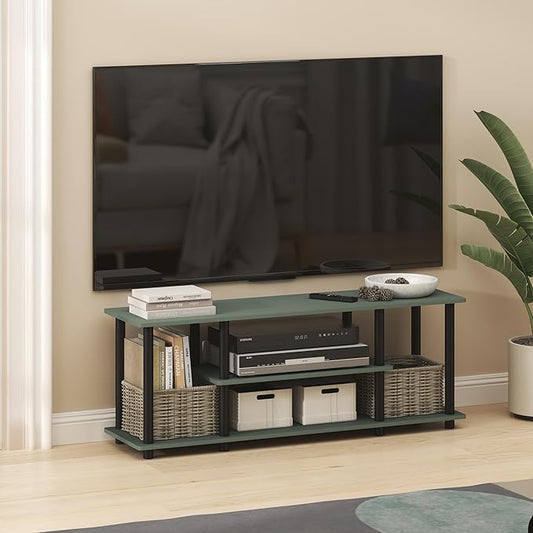 Furinno Turn-N-Tube TV Stand, 3-Tier Open Frame Rectangular Entertainment Center with Storage Shelf, TV Console for TV up to 50 Inch, Toolless Assembly, for Living Room, Bedroom, Sage Green by Furinno-FitsYourSpaceFitsYourBudget