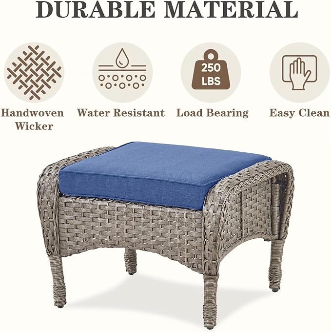 Belord 5 Piece Patio Rocking Chairs Furniture Set - Outdoor Wicker Furniture with Ottomans and Side Table, Rattan Conversation Bistro Set for Porch Deck Balcony