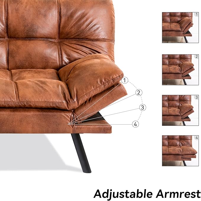 71" Convertible Futon Sofa,Faux Leather Futon Couch Bed,Sleeper Sofa Bed,Memory Foam Modern Folding Small Loveseat for Living Room,Office,Apartment,Classic Brown