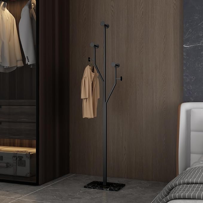 JIAYUEJU Freestanding Coat Rack Tree-shaped Metal Coat Tree with Heavy Duty Marble Base Corner Clothing Rack for Bedroom Entryway Hallway 14.96 x 10.24 x 68.9 Inches (Black) - Image 4