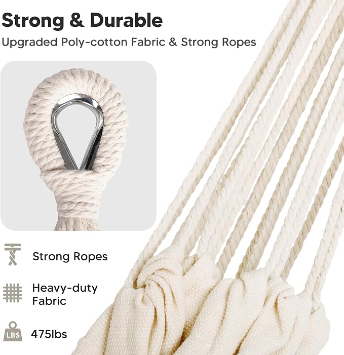 SUNCREAT Hammocks Outdoor Camping Double Hammock with Spreader Bar, Tassel, Hammocks for Outside, Beige - Image 7