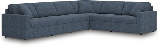 Signature Design by Ashley Contemporary Modmax Stain Resistant L-Shape Right-Arm Facing 6-Piece Sectional with Reversible Cushion and Armrest, Dark Blue