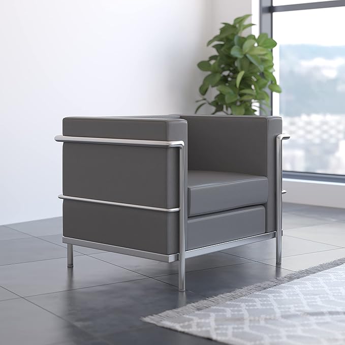 Flash Furniture Hercules Regal Series Contemporary Gray LeatherSoft Chair with Encasing Frame