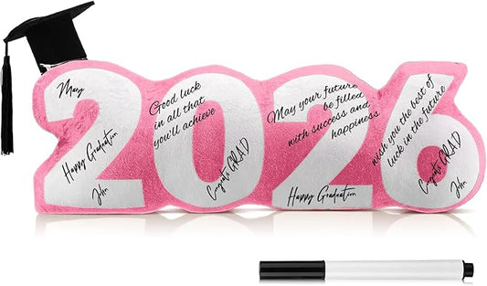 Beeveer Autograph Stuffed Pillow 15.7" Graduation Autograph Stuffed Pillow Graduation Guest Signature Gifts Grad Party Sign in Decor for High School College ()