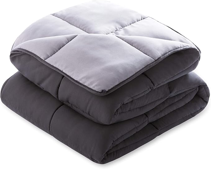 Linenspa Reversible Down Alternative Comforter and Duvet Insert, for Twin XL Size Bed – All-Season Comforter with Box Stitch and 8 Duvet Loops – Bedding for Kids, Teens, and Adults – Black / Graphite