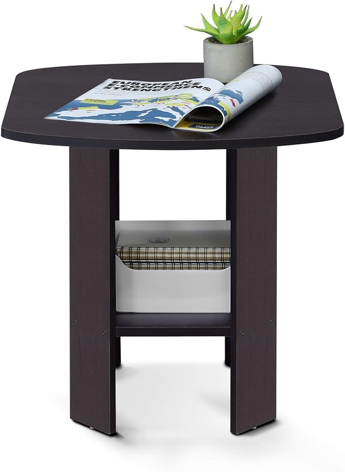 Furinno SIMPLE DESIGN Side Table, 2-Tier Modern End Table with Soft Edges, Open Shelves Night Stand, Bedside Table, for Living Room, Bedroom, Dark Walnut - Image 3