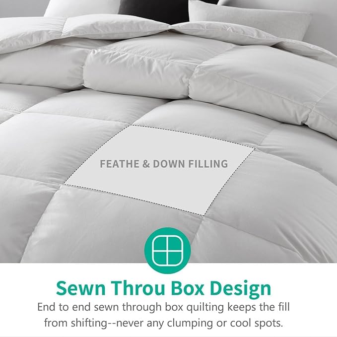 APSMILE Twin Size Feathers Down Comforter - Ultra Soft All Seasons 100% Organic Cotton Duvet Insert Medium Warm Quilted Bed Comforter with Corner Tabs (68x90,Ivory White)