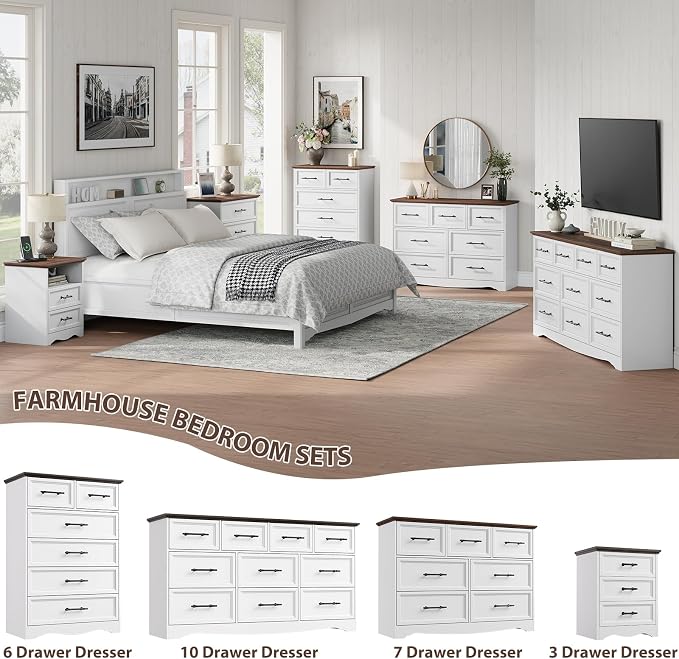 White Dresser for Bedroom, Modern 7 Chest of Drawers, 47" Wide Chest of Drawers w/Brushed Metal Handle, Wood Closet Organizers and Storage Cabinet for Bedroom, Living Room, Hallway - Image 3
