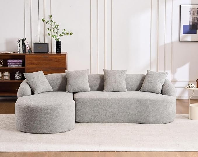 KEIKI L-Shaped Chenille Modular Sectional Couches with Chaise Lounge & 4 Pillows, 3 Seater Oversized Upholstered Luxury Plush Cloud Sofa for Living Room Apartment, Full Sponge Compression