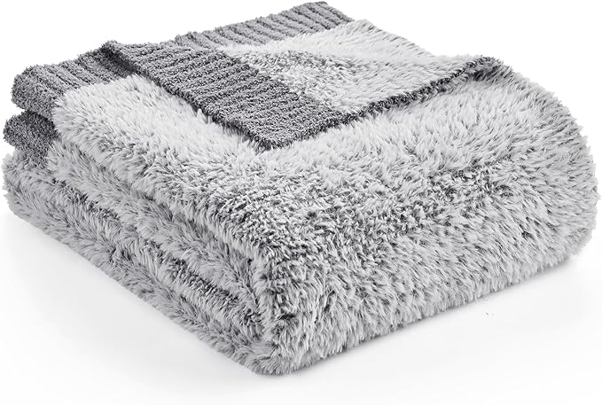 Amélie Home Knit Throw Blanket for Couch, Super Soft Fuzzy Cozy Throw, Giftable Knitted Blanket for Women Men, Birthday, Sofa Bed Living Room Decor, 50" x 60", Heather Grey