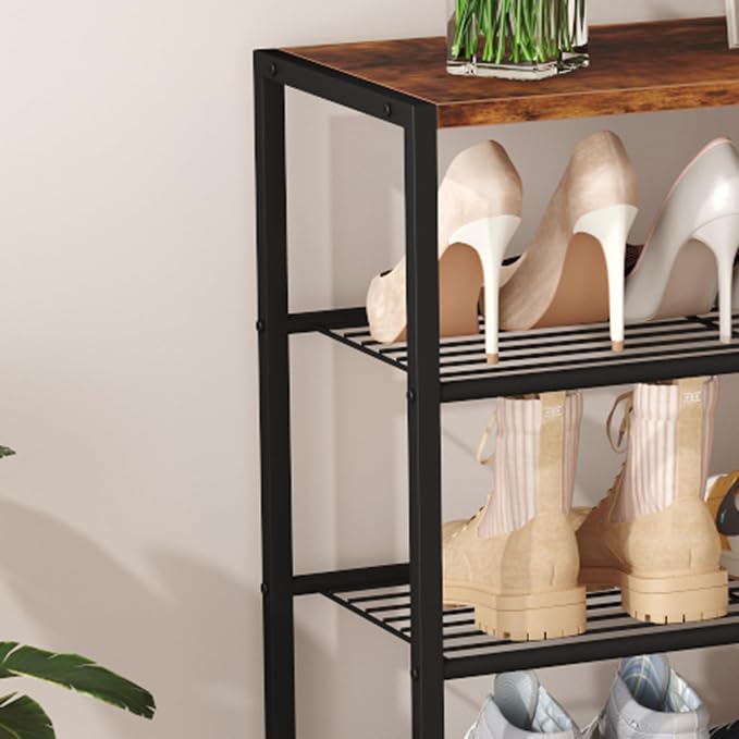 HOMEFORT 5-Tier Shoe Rack, Shoe Storage Shelf with MDF Top Board, Shoe Rack Organizer, Each Tier Fits 3 Pairs, Entryway Shoe Stand with Sturdy Shelves, Rustic Brown - Image 9