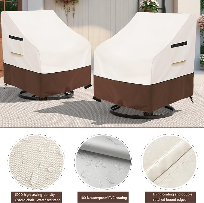Patio Chair Covers Waterproof Patio Furniture Covers,33W x 37D x 38.5H Inches Outdoor Swivel Chair Cover 4 Pack -Beige - Image 5