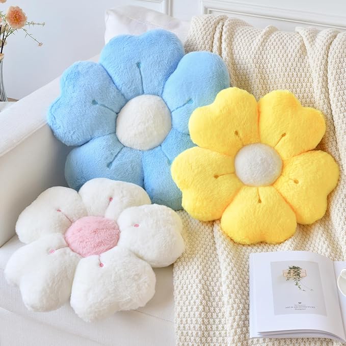 Flower Pillow, Flower Shaped Pillow Decorative Throw Pillows for Bed Couch, Cute Daisy Pillow Dorm Decor Floor Seating Cushion (Blue, 15 Inches)