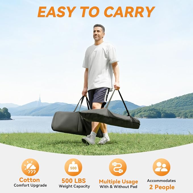 Everyfun 2 Person Outdoor Hammock with Stand, Cotton Rope Hammock with Polyester Pad, Adjustable Steel Frame, Portable with Carrying Bag – for Patio, Backyard, Garden, Beach, Blue Stripe - Image 5