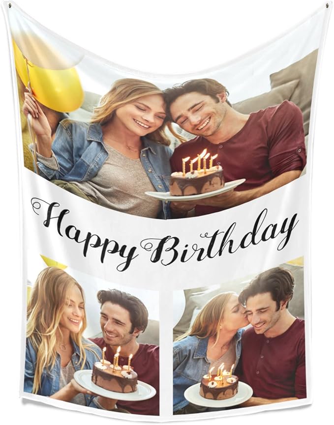 Printwoo Custom Blanket with Photos, Personalized Photo Blankets Using My Own Photos, Customized Blankets with Pictures, Personalized Gifts for Birthday, Anniversary