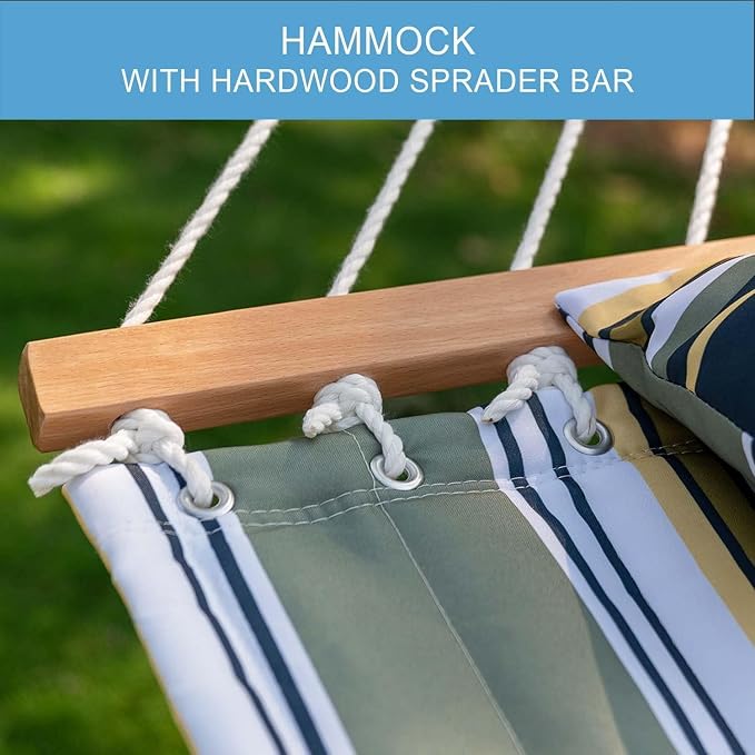 Lazy Daze Hammocks 12 FT Quilted Fabric Double Hammock with Spreader Bars and Detachable Pillow, 450lbs Weight Capacity - Image 4
