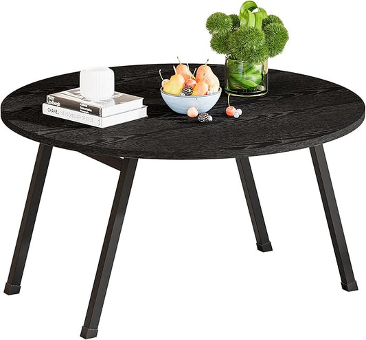 Round Folding Coffee Table for Small Spaces, Foldable Small Coffee Table Portable Sturdy, Easy Assembly Mid Century Low Wood Tables for Living Room, Home, Office, Black